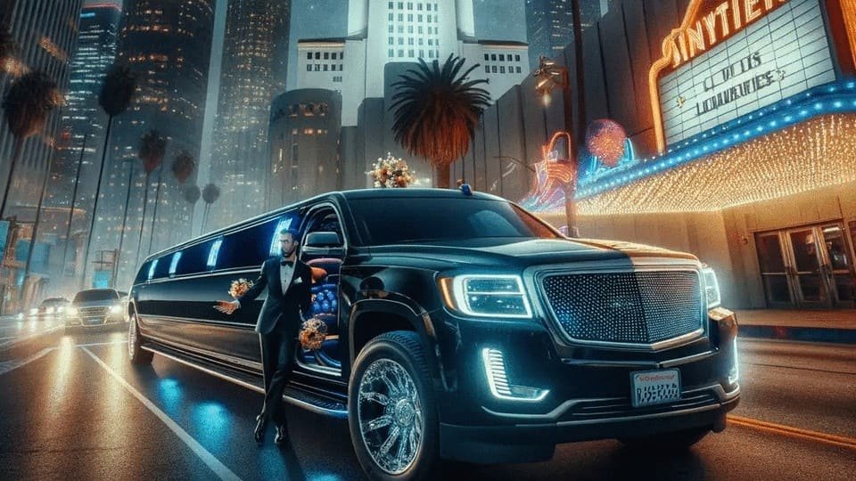 Professional chauffeur opening limousine door for passengers attending a formal event in Ontario